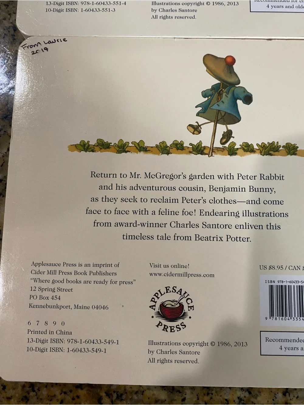 VTG Beatrix Potter Board Book Benjamin Bunny & Flopsy Bunnies Charles Santore